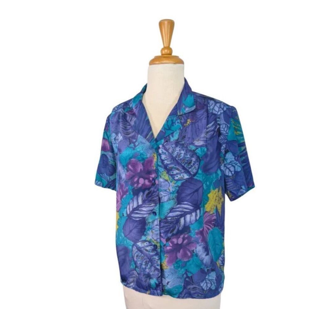 Impressions PM Blue Hawaiian Shirt Vintage 80s 90s Tropical Vacation Bloomcore